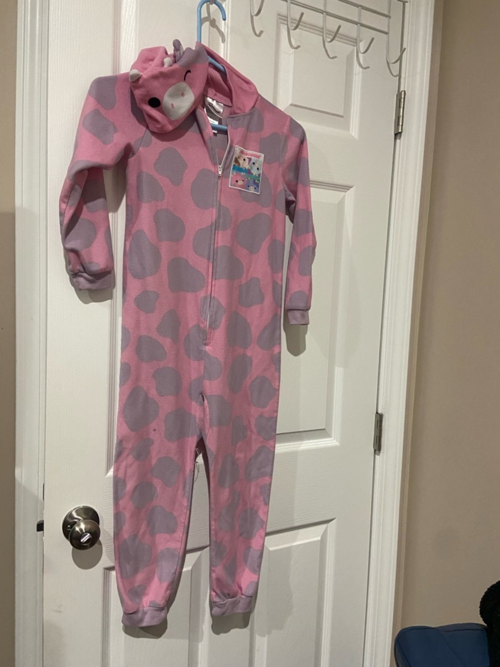 Squishmallows Pink and Gray Cow-Print Kids Hooded One-Piece
